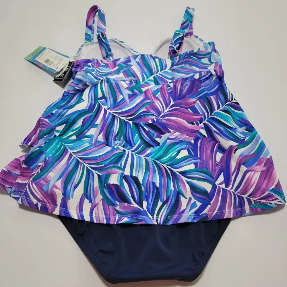 Swim Solutions Tummy-Control Faux-Tankini One-Piece Swimsuit Modest NWT Size 8 - Picture 9 of 13